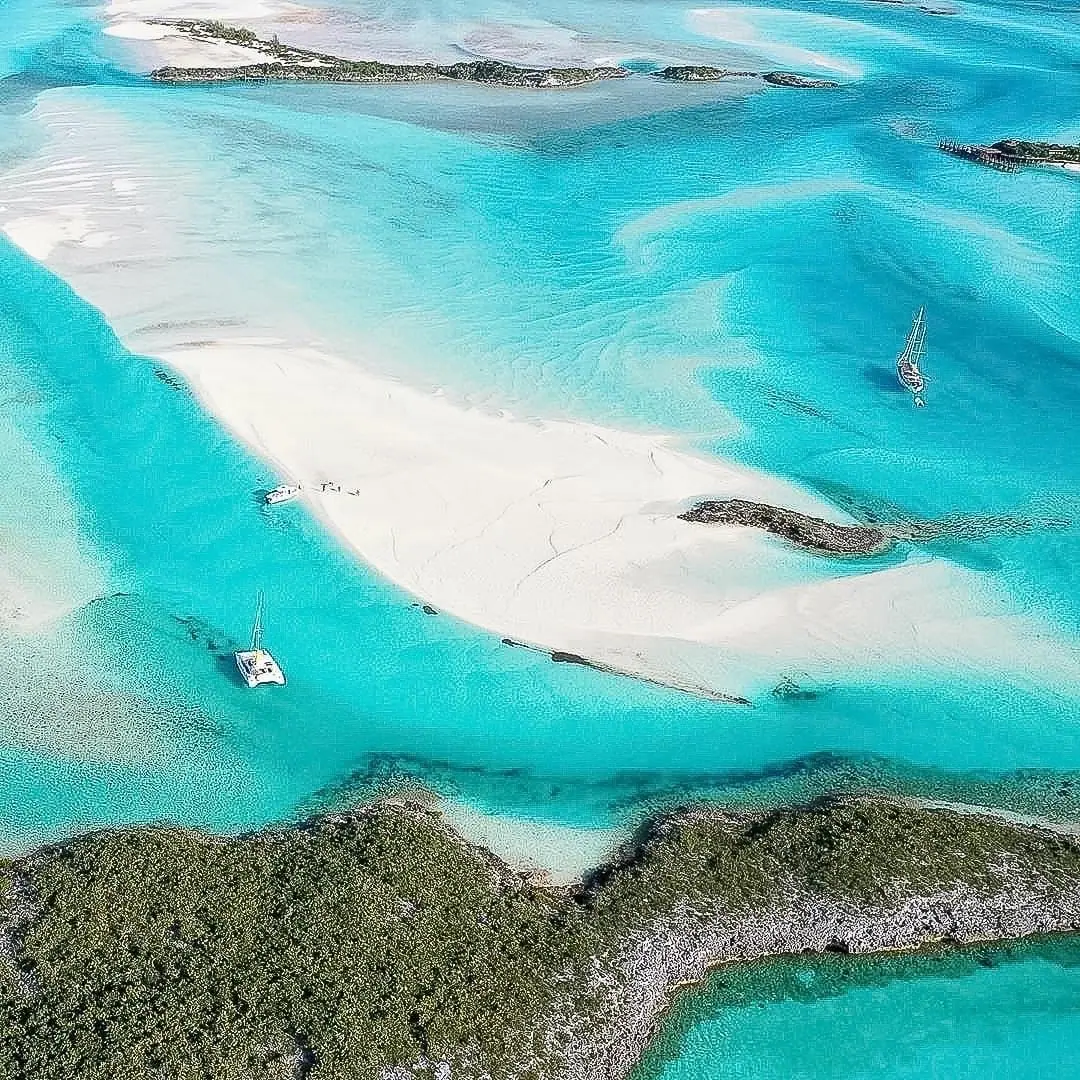 Shallow turquoise water and sand flats in the Exumas