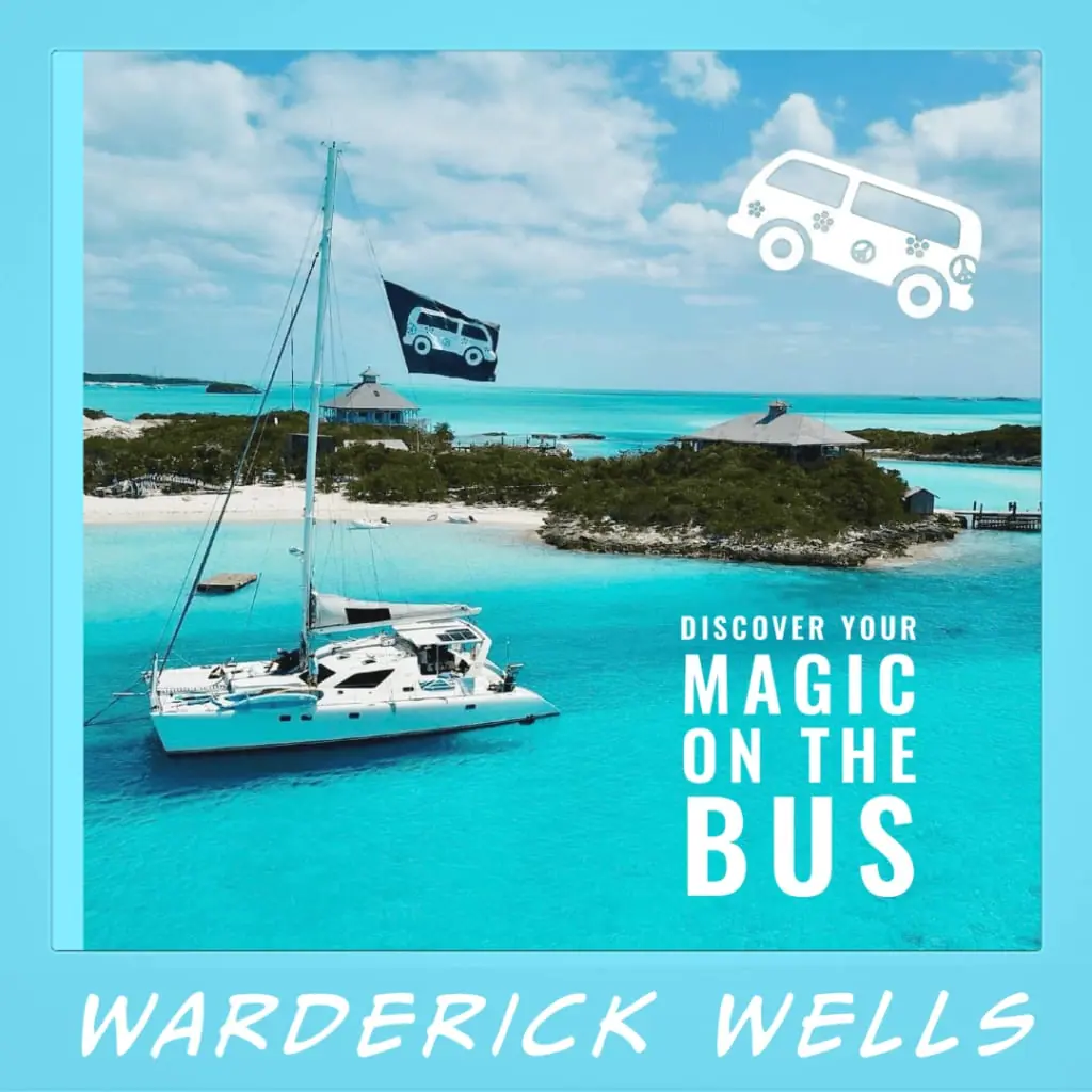 Curving sandbar and mooring field at Warderick Wells in the Exuma Land and Sea Park
